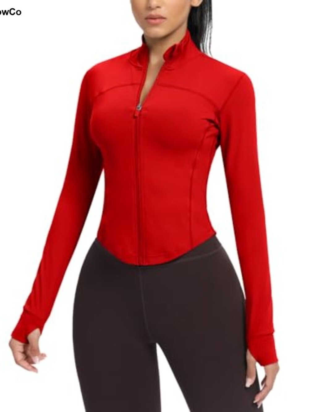 Cropped Zip Athletic Jacket Women Running Workout Thumb Holes Slim Fit